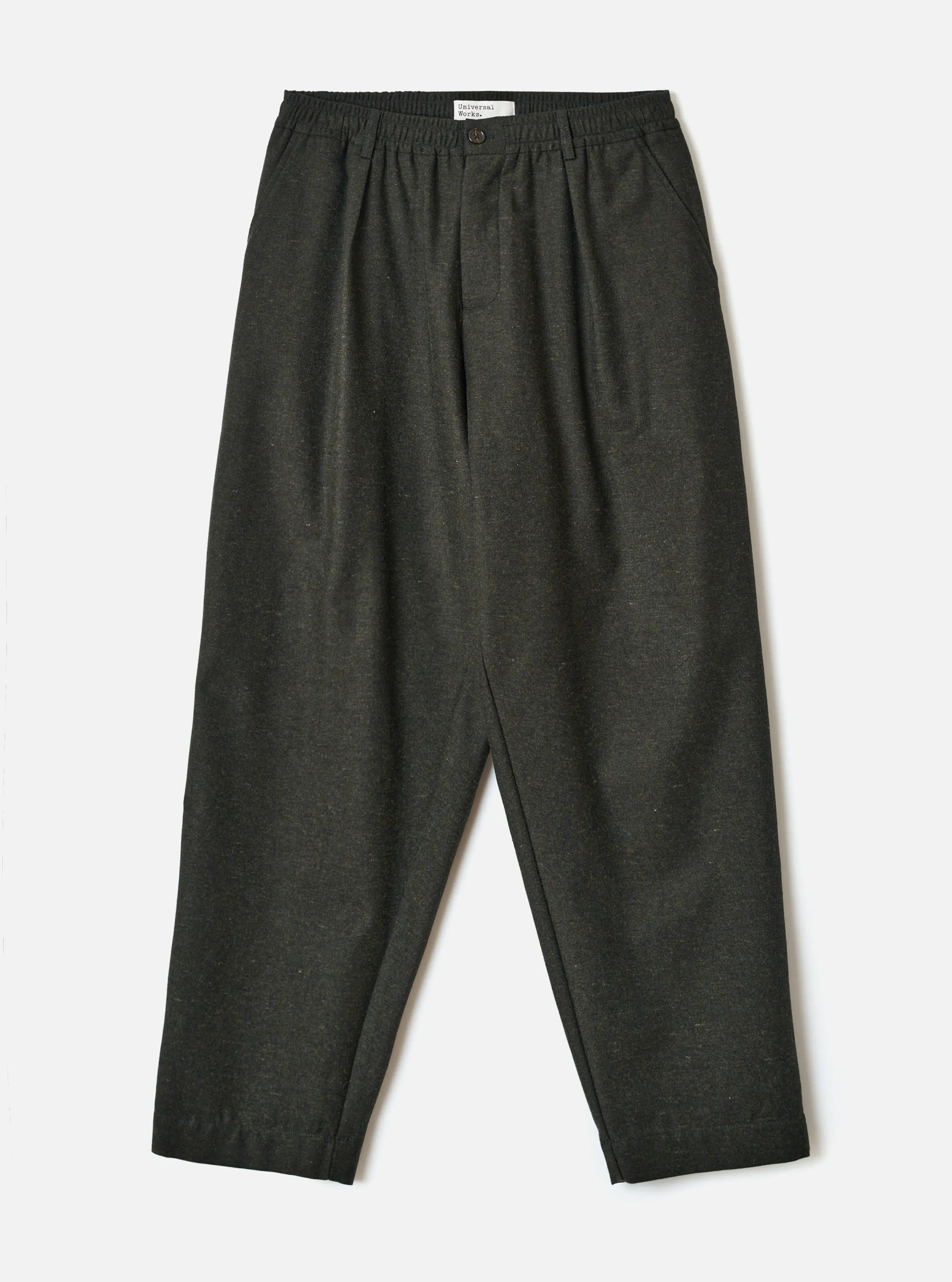 Olive Recycled Italian Tweed Pleated Track Pant sold by Universal Works