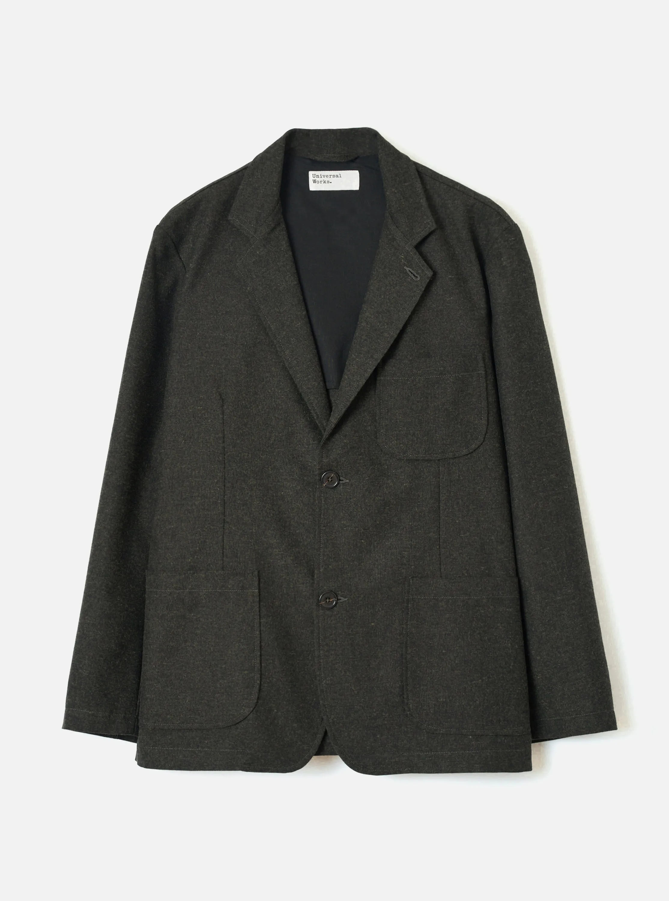 Olive Recycled Italian Tweed Two Button Jacket sold by Universal Works