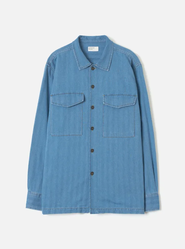 Washed Indigo Recycled Herringbone Attendant Shirt made by Universal Works