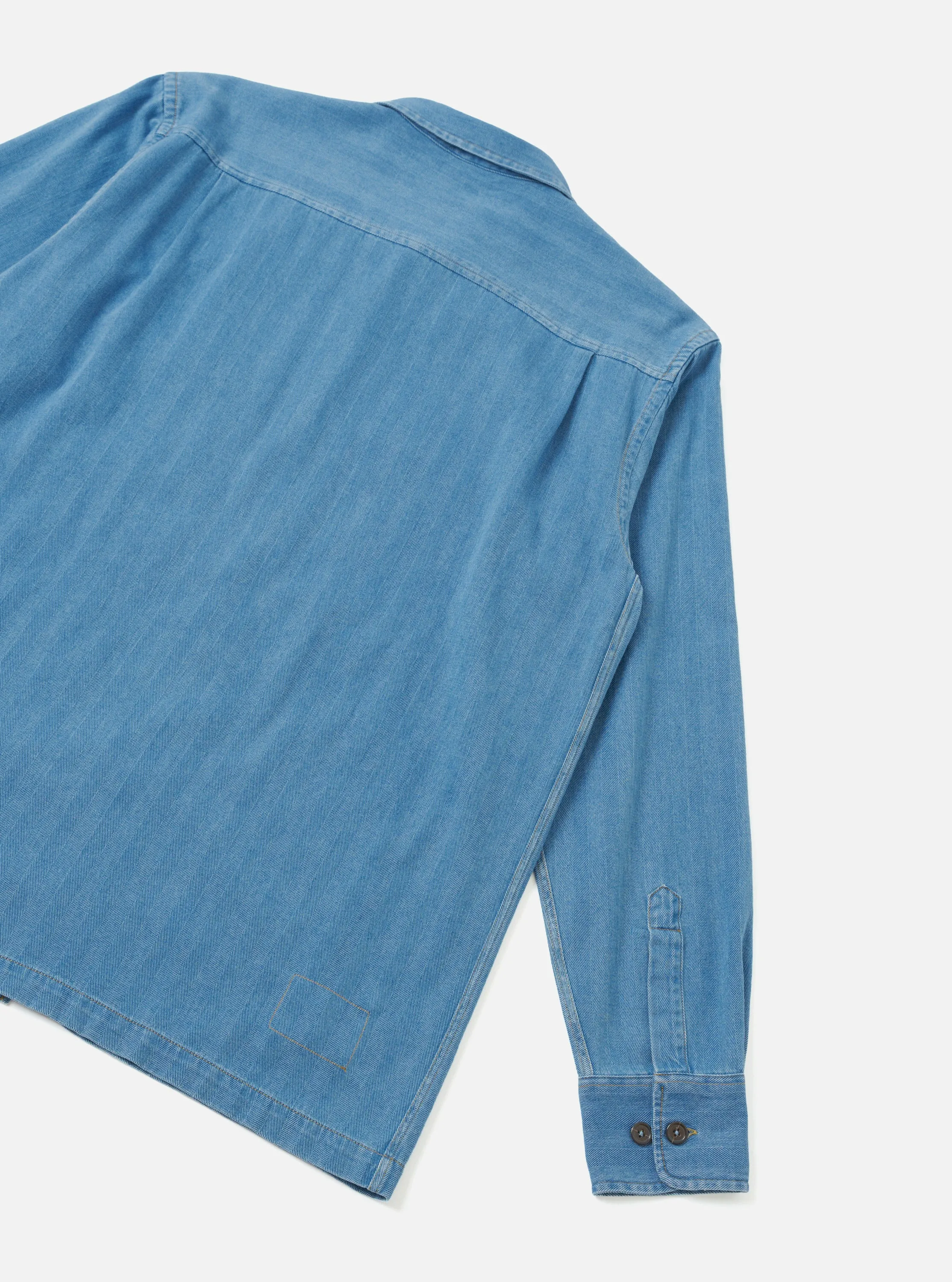 Washed Indigo Recycled Herringbone Attendant Shirt sold by Universal Works product image thumbnail 3
