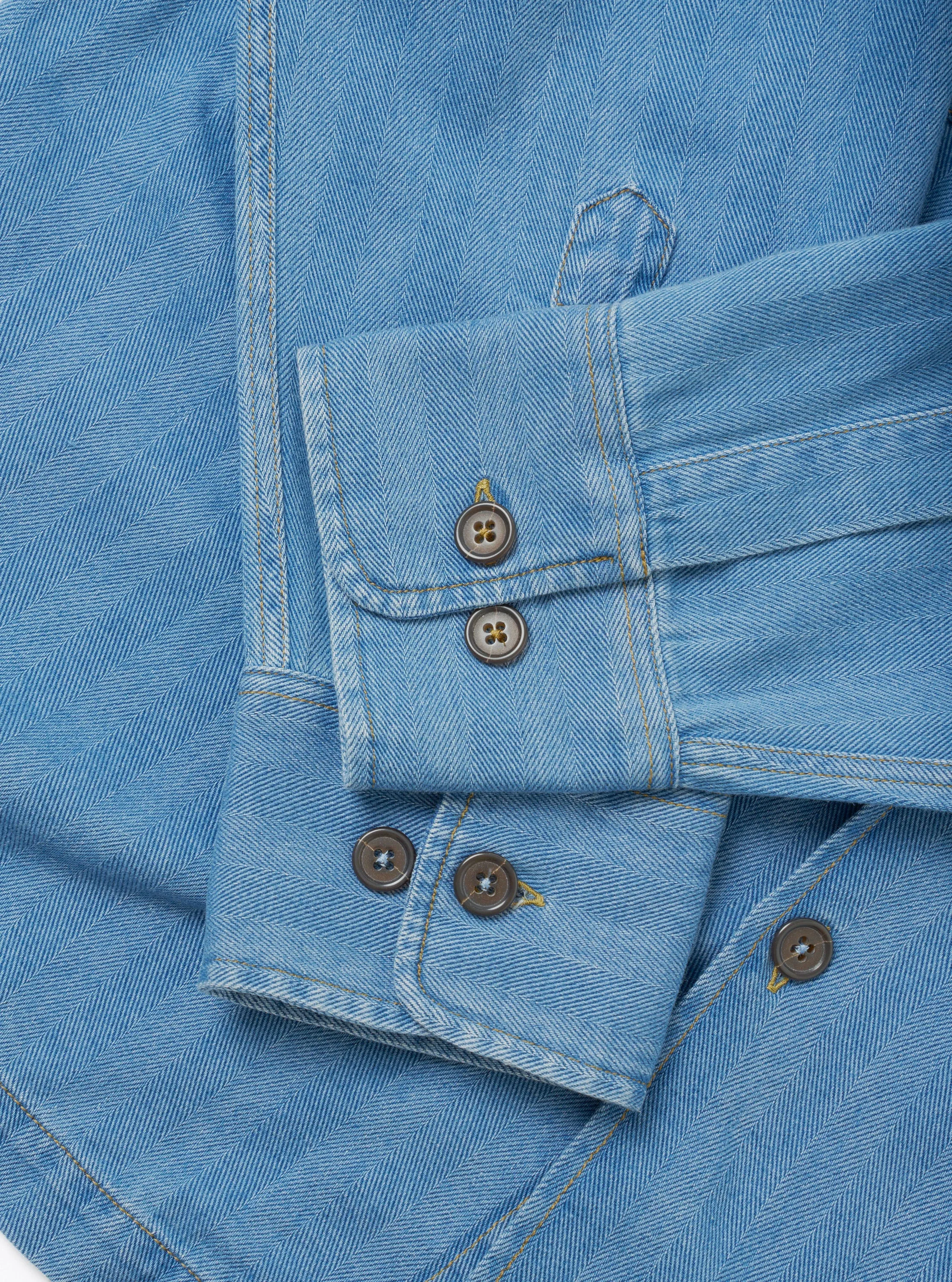 Washed Indigo Recycled Herringbone Attendant Shirt sold by Universal Works product image thumbnail 4