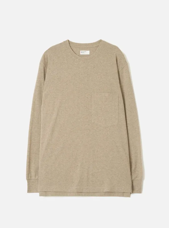 Dark Sand Recycled Wool Mix SJ L/S Pocket Tee made by Universal Works