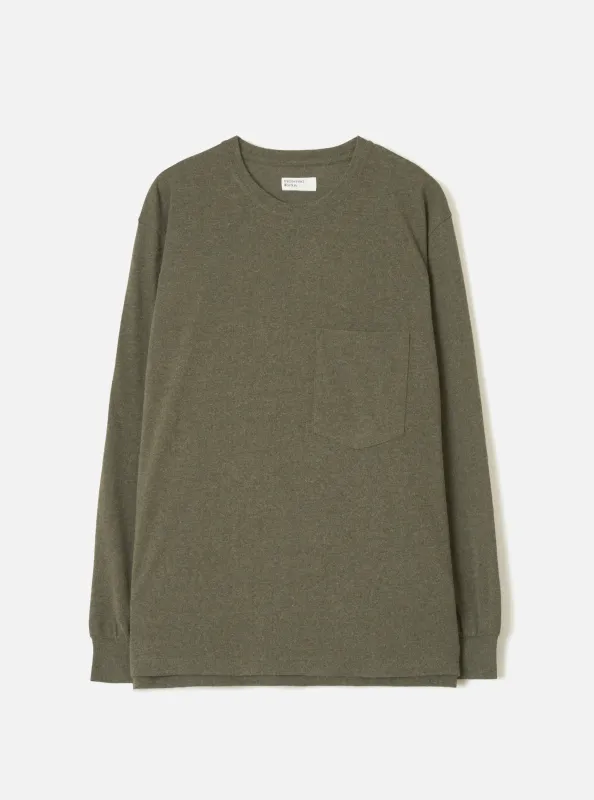 Olive Recycled Wool Mix SJ L/S Pocket Tee made by Universal Works