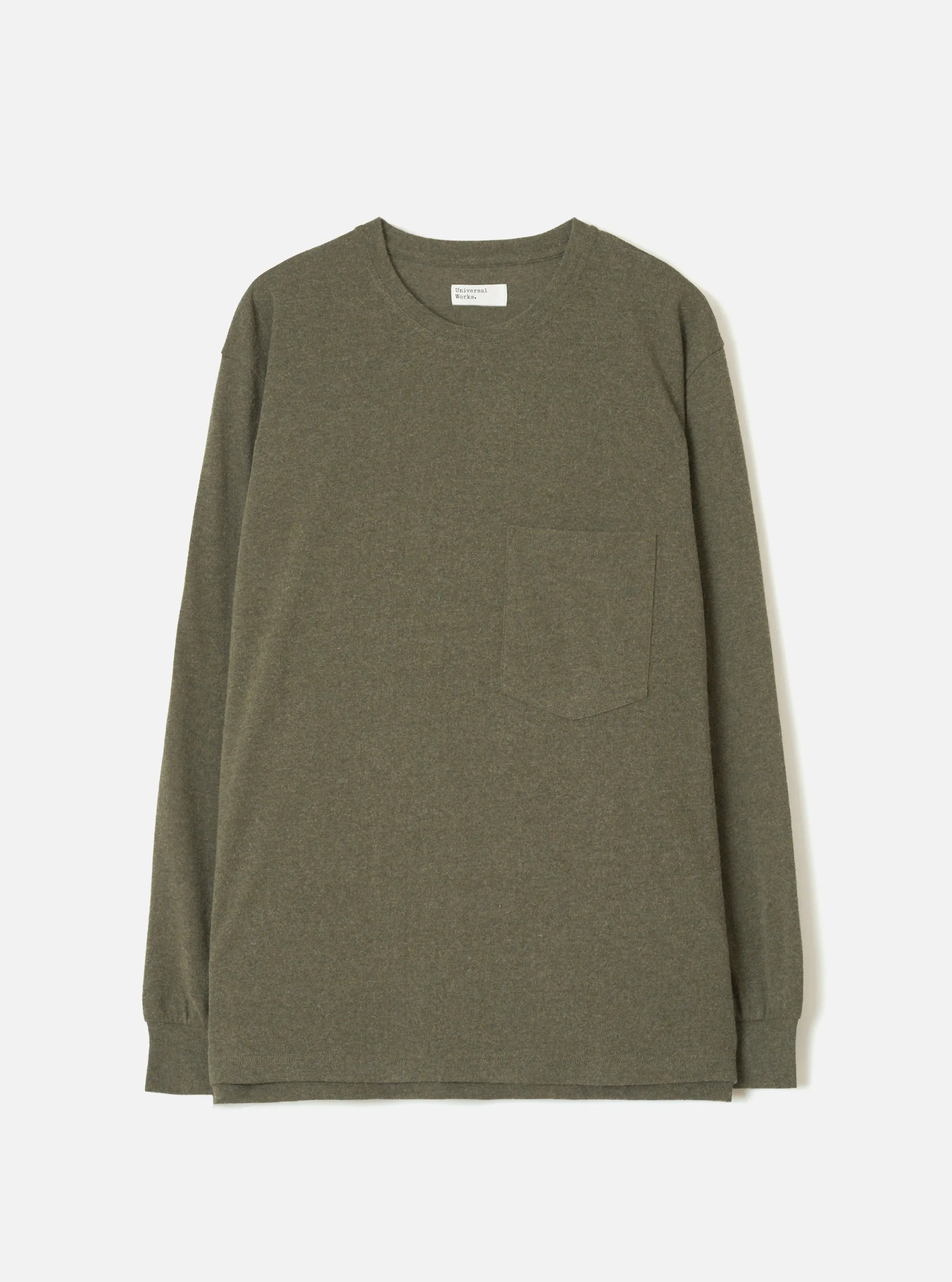 Olive Recycled Wool Mix SJ L/S Pocket Tee sold by Universal Works