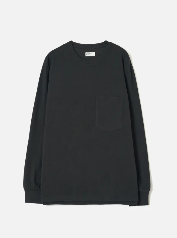 Black Recycled Wool Mix SJ L/S Pocket Tee made by Universal Works