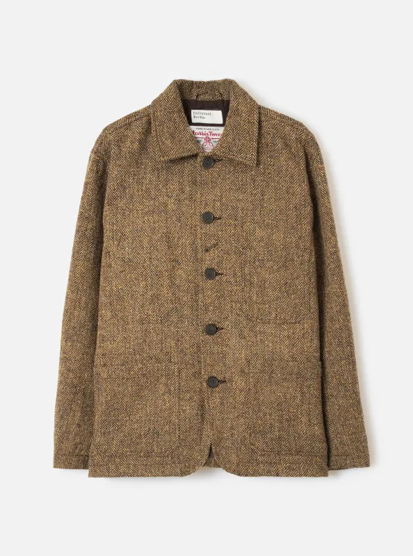 Sand/Brown Harris Tweed OG Bakers Chore Jacket made by Universal Works