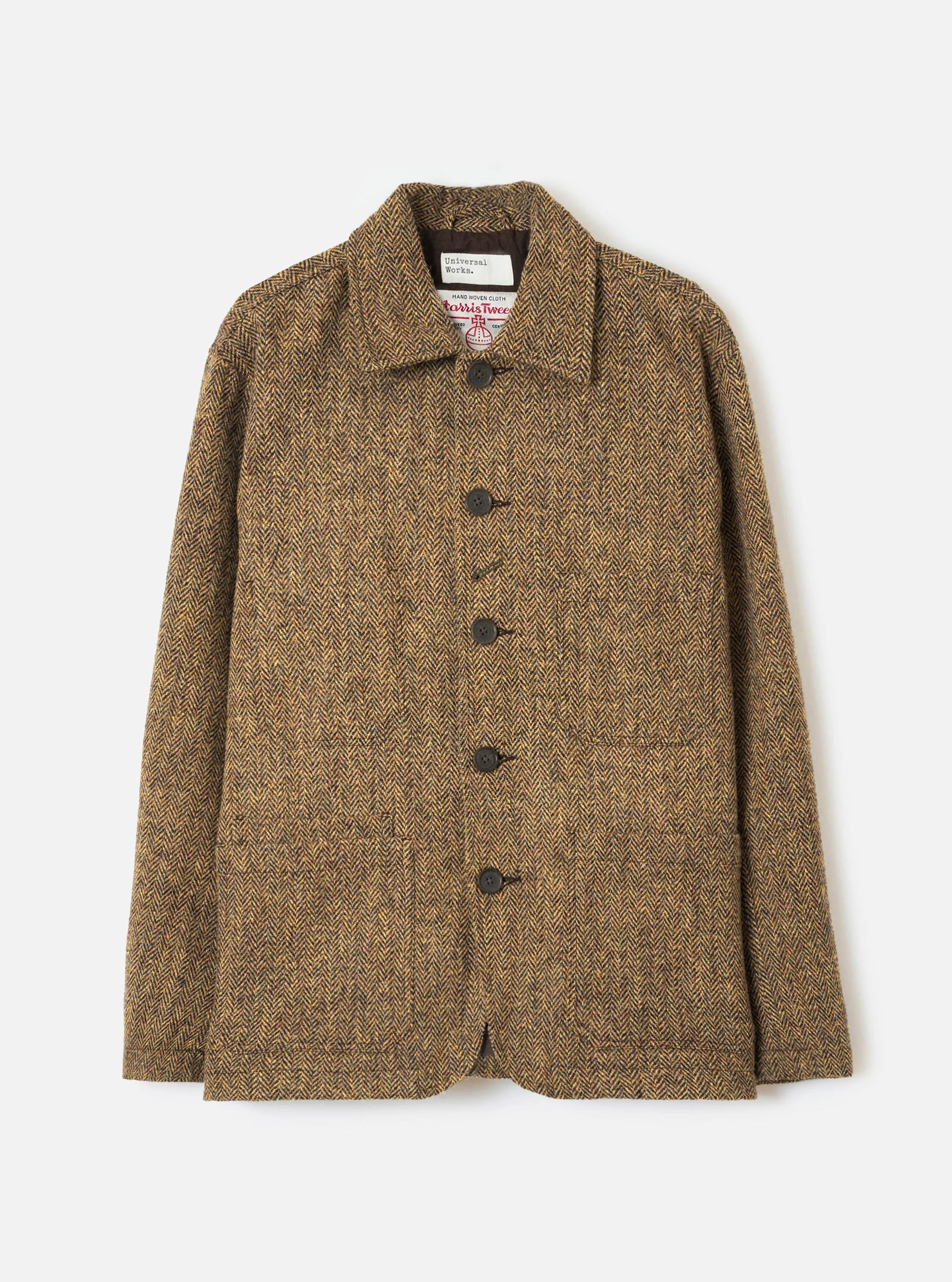 Sand/Brown Harris Tweed OG Bakers Chore Jacket sold by Universal Works