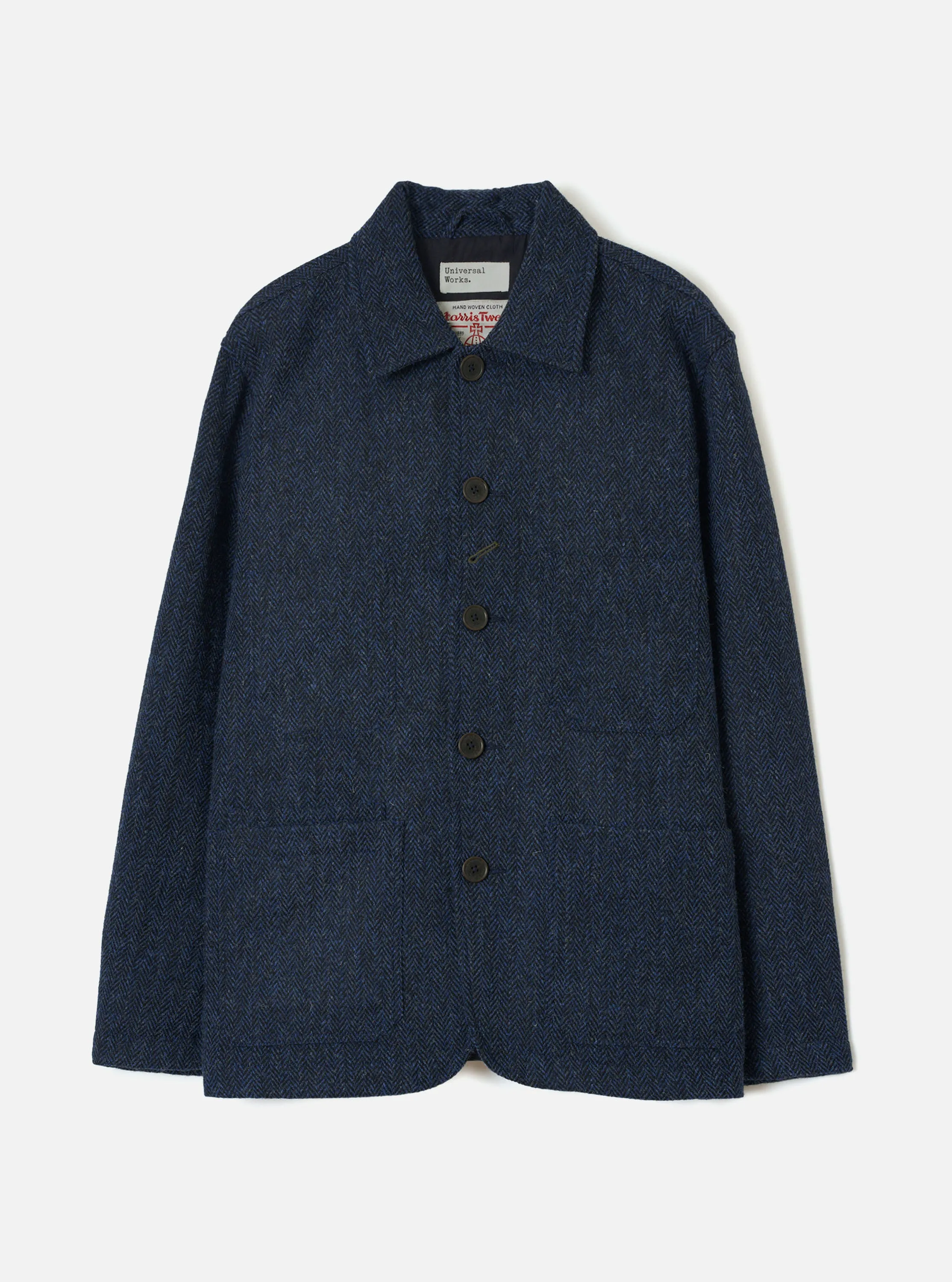 Blue/Black Harris Tweed OG Bakers Chore Jacket sold by Universal Works
