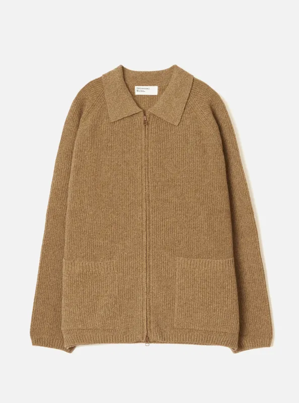 Tawny Eco Wool Zip Cardigan made by Universal Works