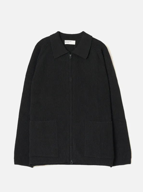 Black Eco Wool Zip Cardigan made by Universal Works