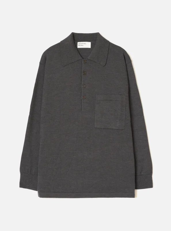 Charcoal Merino L/S Pullover Knit Shirt made by Universal Works
