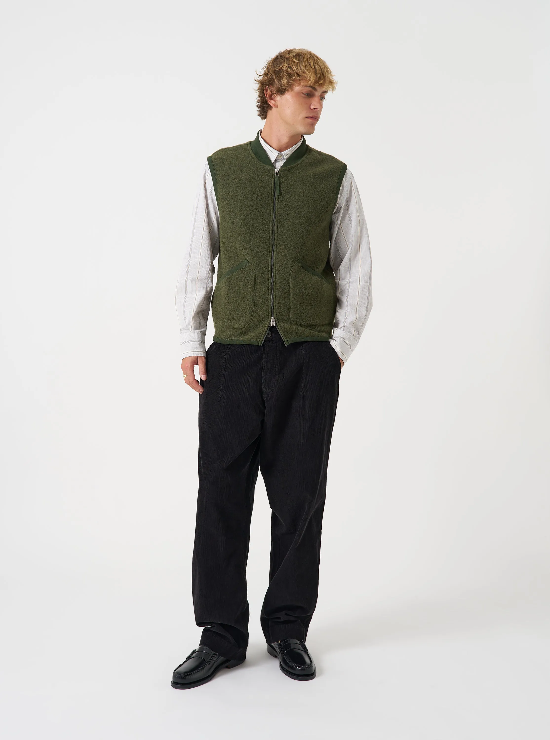 Olive Wool Fleece Zip Waistcoat sold by Universal Works product image thumbnail 2