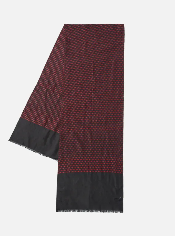 Black/Red Jacquard Silk Scarf made by Universal Works