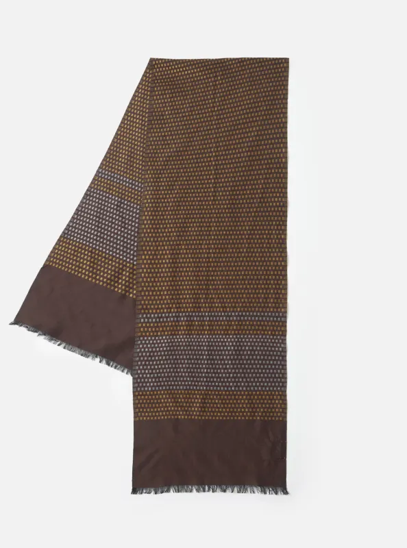Brown/Sky/Gold Jacquard Silk Scarf made by Universal Works