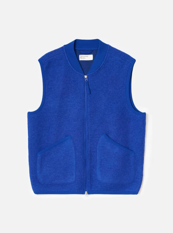 Blue Wool Fleece Zip Waistcoat made by Universal Works