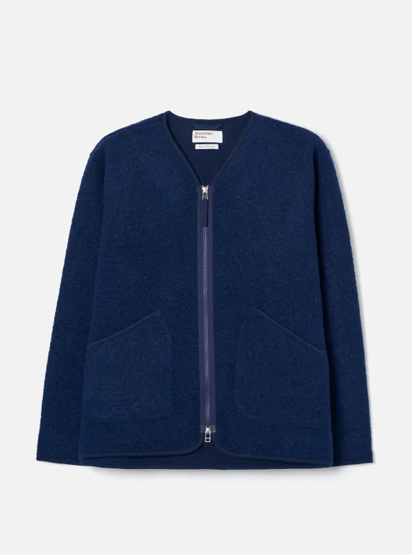 Indigo Wool Fleece Zip Liner Jacket made by Universal Works