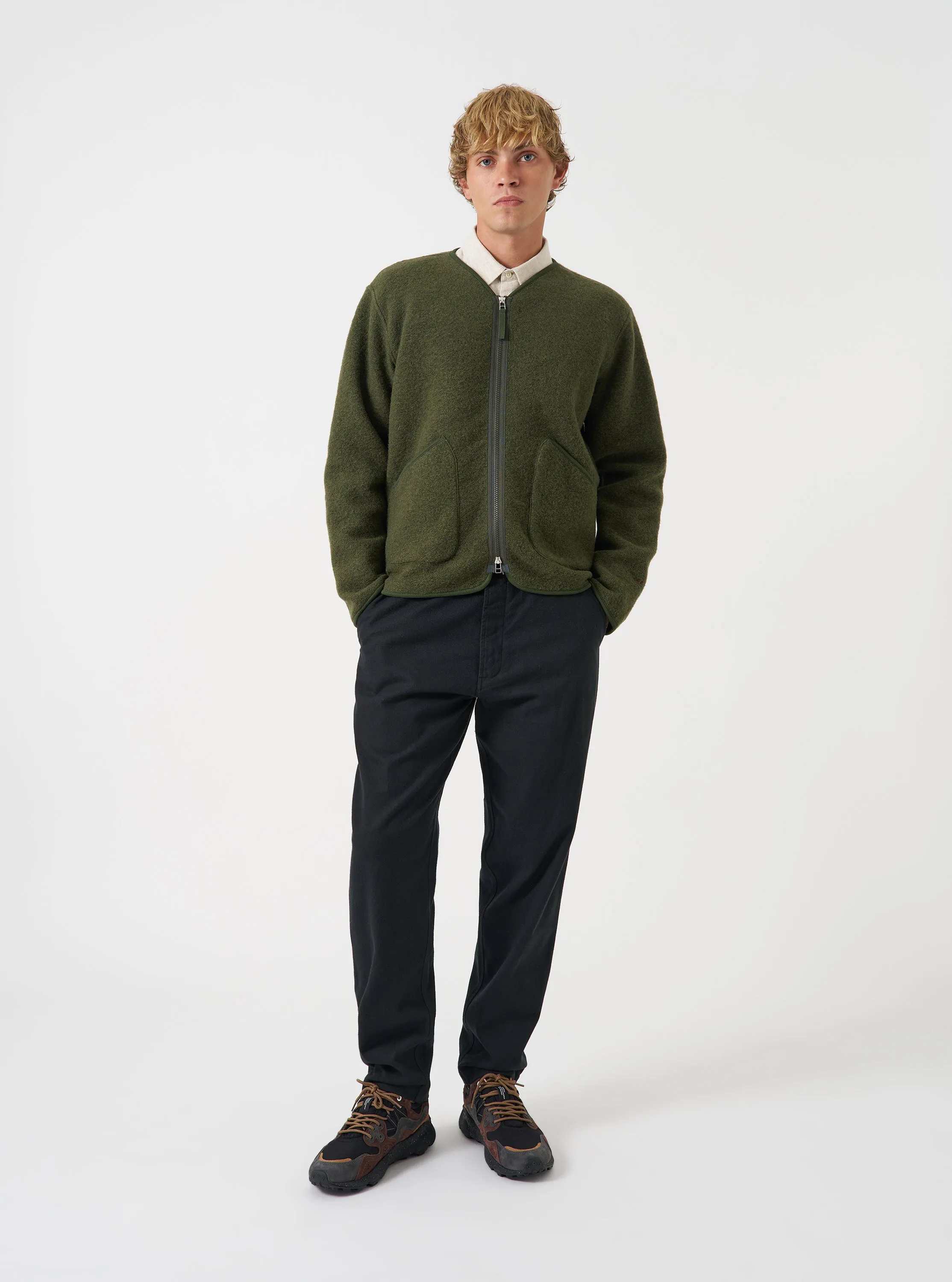 Olive Wool Fleece Zip Liner Jacket sold by Universal Works product image thumbnail 2