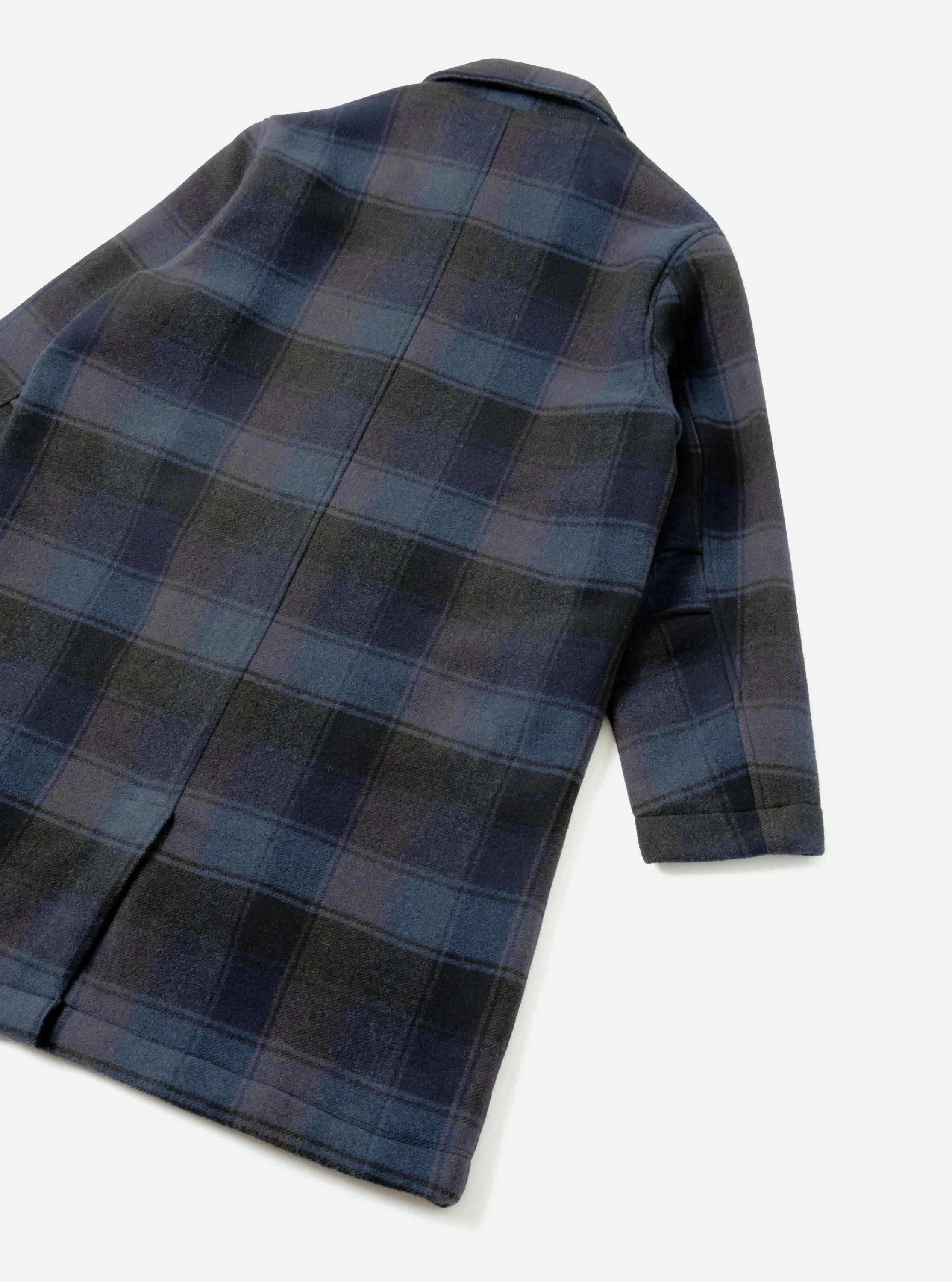 Navy/Brown Berlin Wool Check Account Coat sold by Universal Works product image thumbnail 5