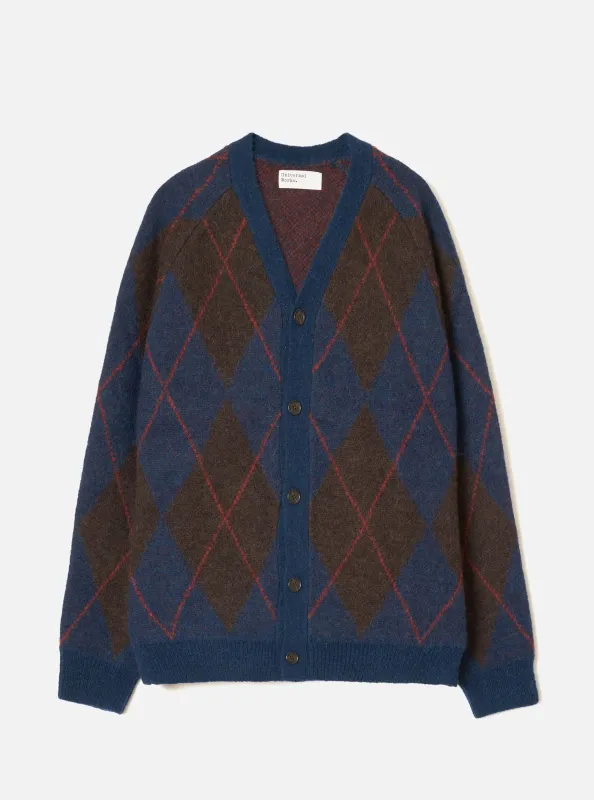 Navy Alpaca Argyle David Cardigan made by Universal Works