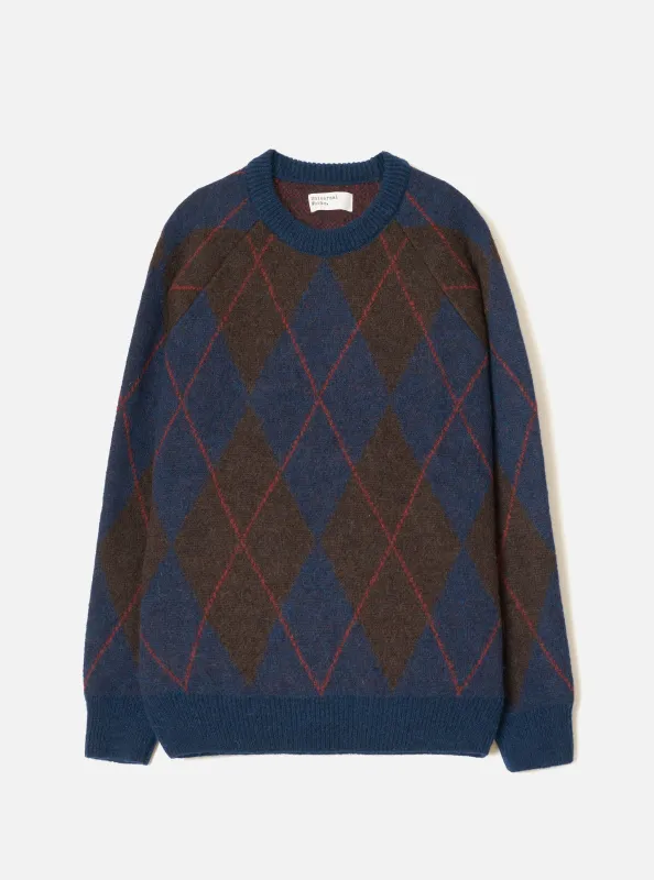 Navy Alpaca Argyle Lyon Crew made by Universal Works