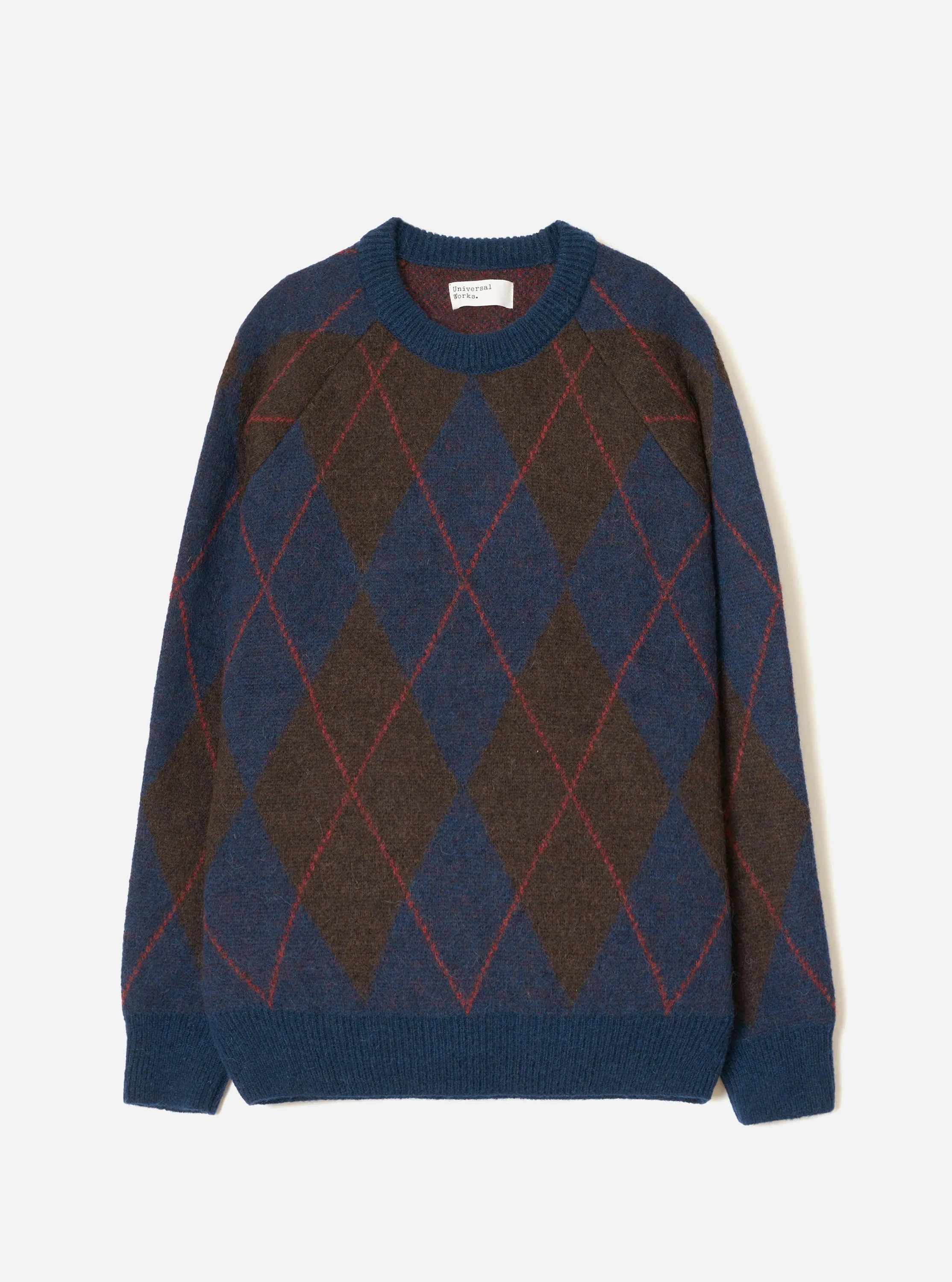 Navy Alpaca Argyle Lyon Crew sold by Universal Works