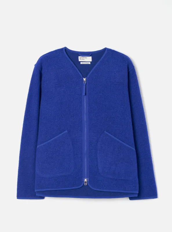 Blue Wool Fleece Zip Liner Jacket made by Universal Works