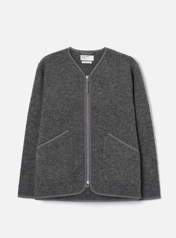 Grey Marl Wool Fleece Zip Liner Jacket made by Universal Works