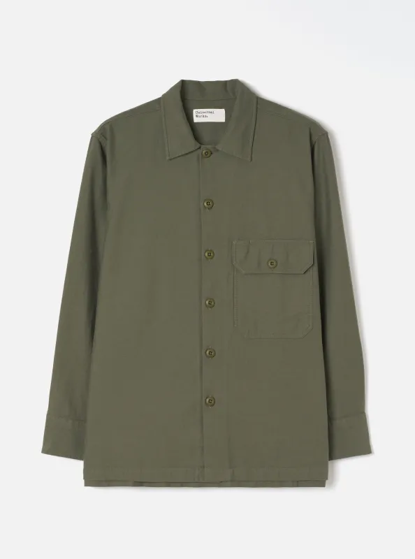 Olive Slub Sateen Fatigue Shirt made by Universal Works