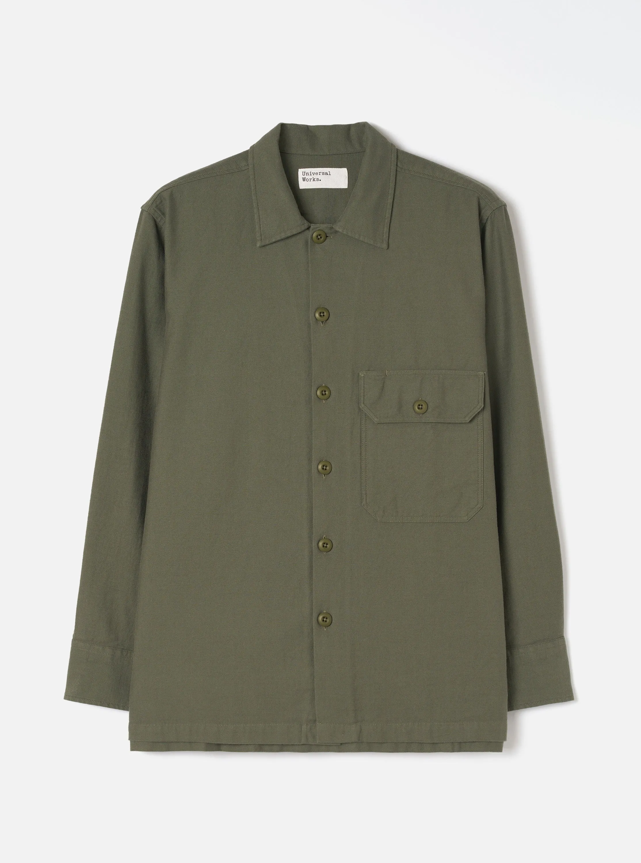 Olive Slub Sateen Fatigue Shirt sold by Universal Works