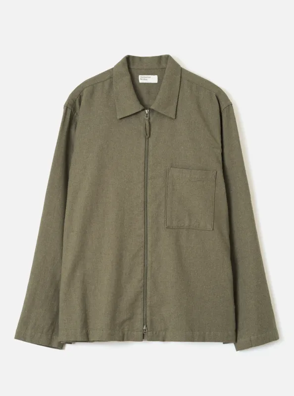 Olive Monty Cotton Tencel Zip Shirt made by Universal Works