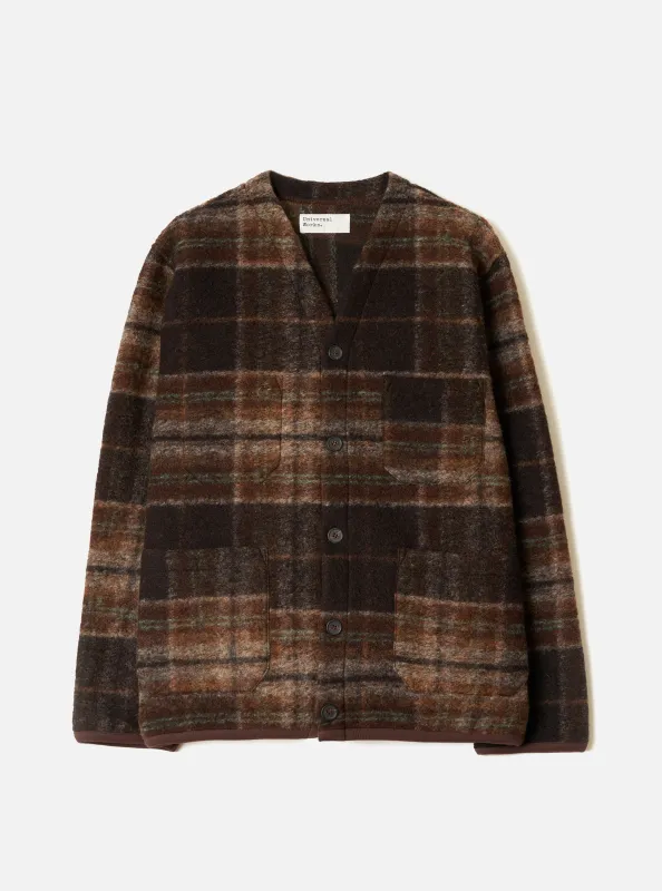 Brown Pino Wool Fleece Cardigan made by Universal Works