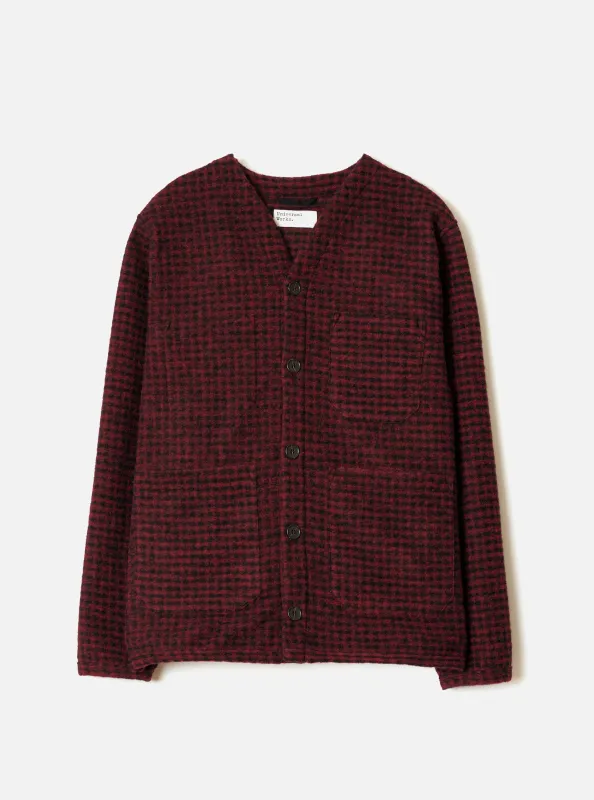 Black/Red 533 Wool Mix Cardigan made by Universal Works
