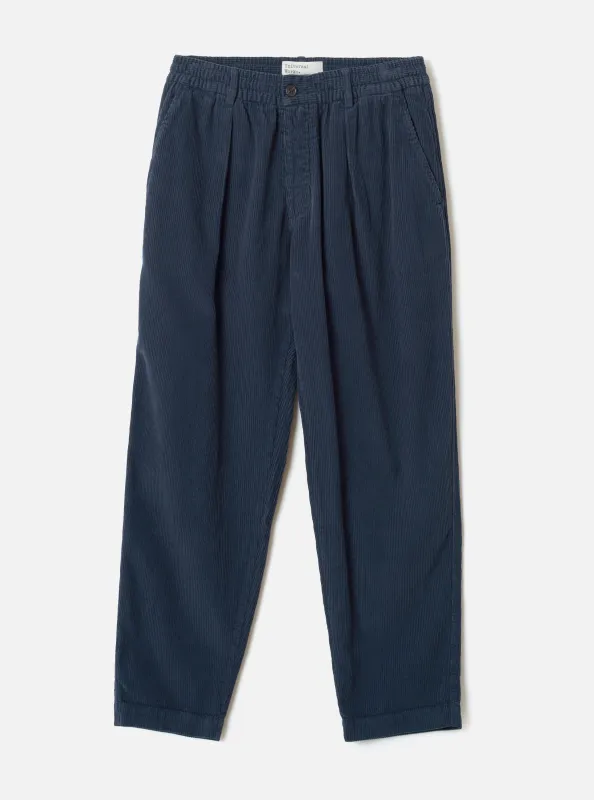 Dark Navy Cord Pleated Track Pant made by Universal Works