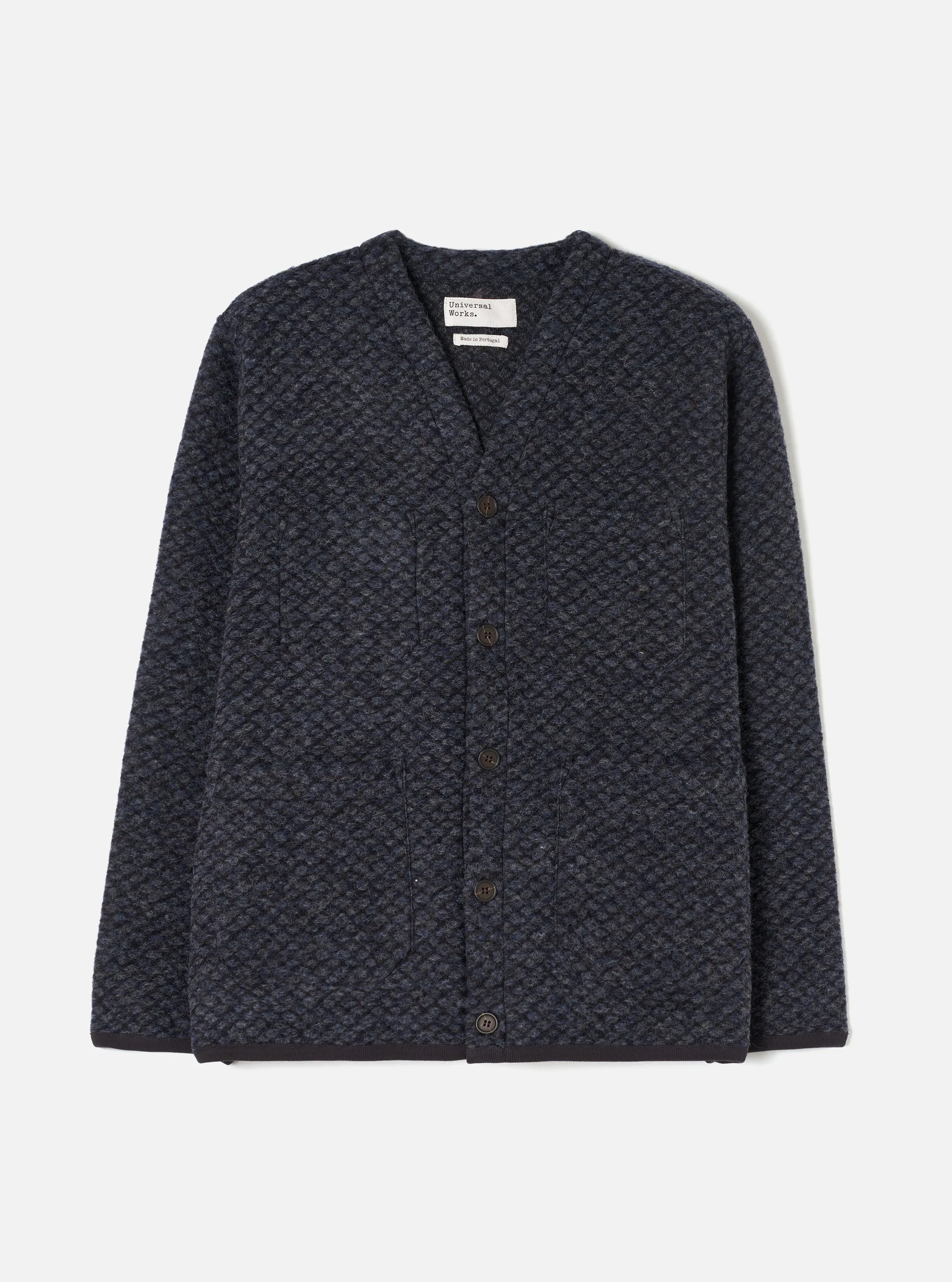 Charcoal Diamond Fleece Cardigan sold by Universal Works