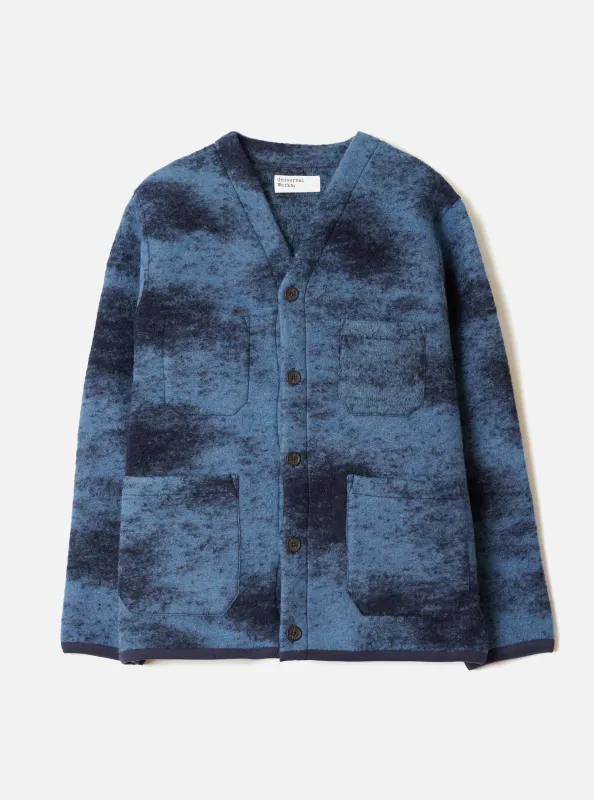 Blue Cloud Camo Knit Cardigan made by Universal Works