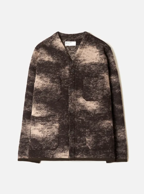 Brown Cloud Camo Knit Cardigan made by Universal Works
