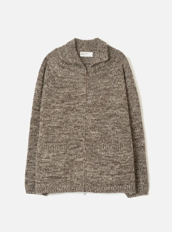 Ecru/Brown Lambswool Zip Cardigan made by Universal Works