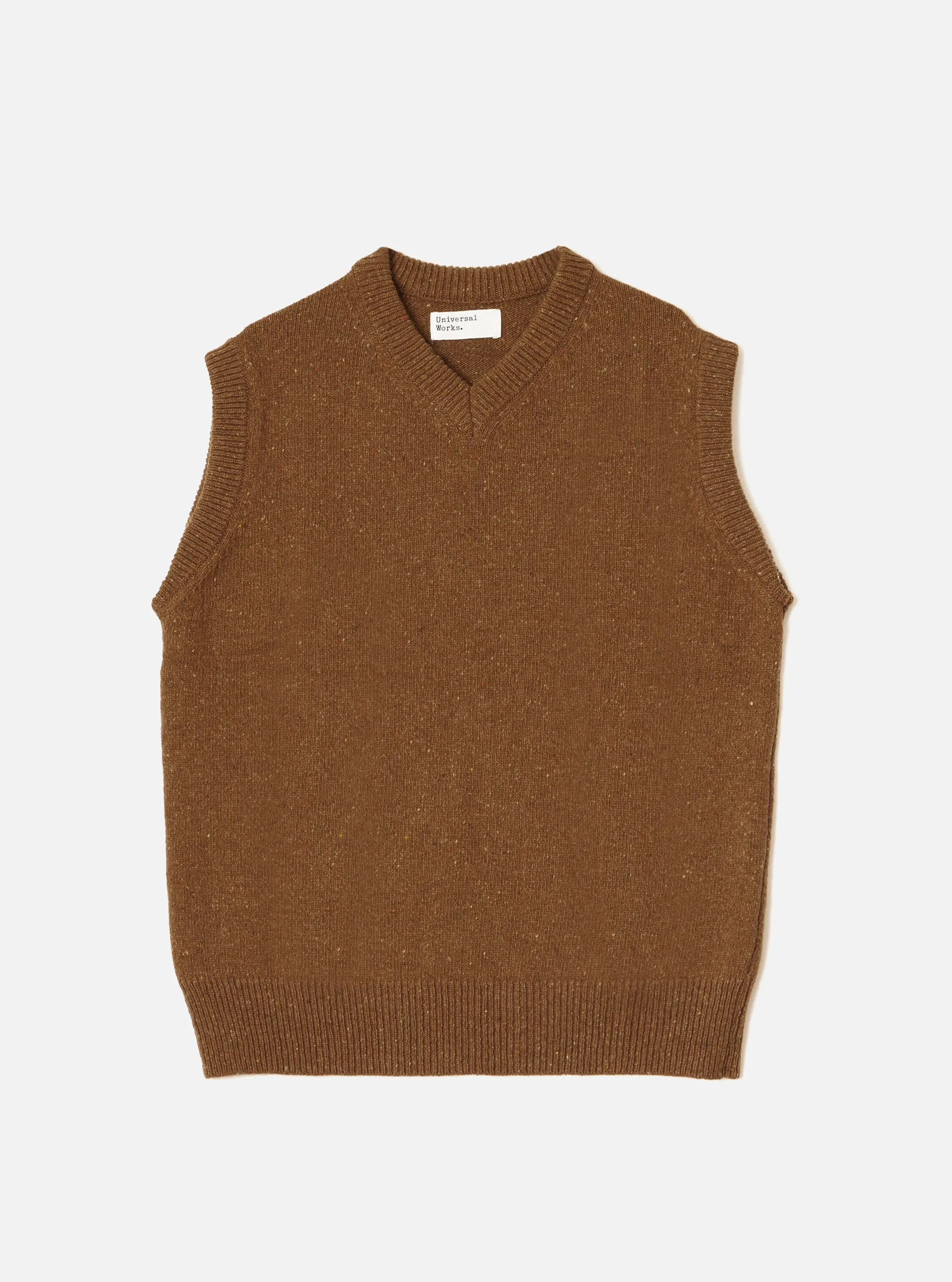 Brown Wool Fleck Sweater Vest sold by Universal Works