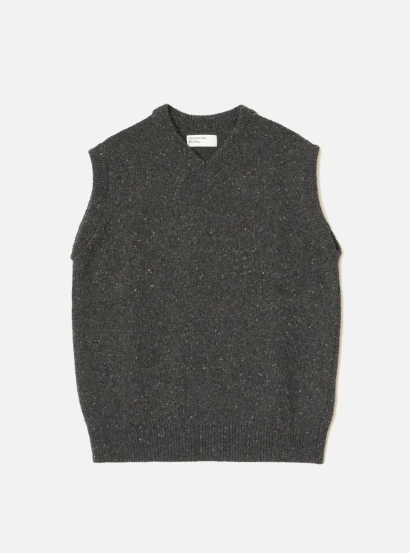 Black Wool Fleck Sweater Vest made by Universal Works