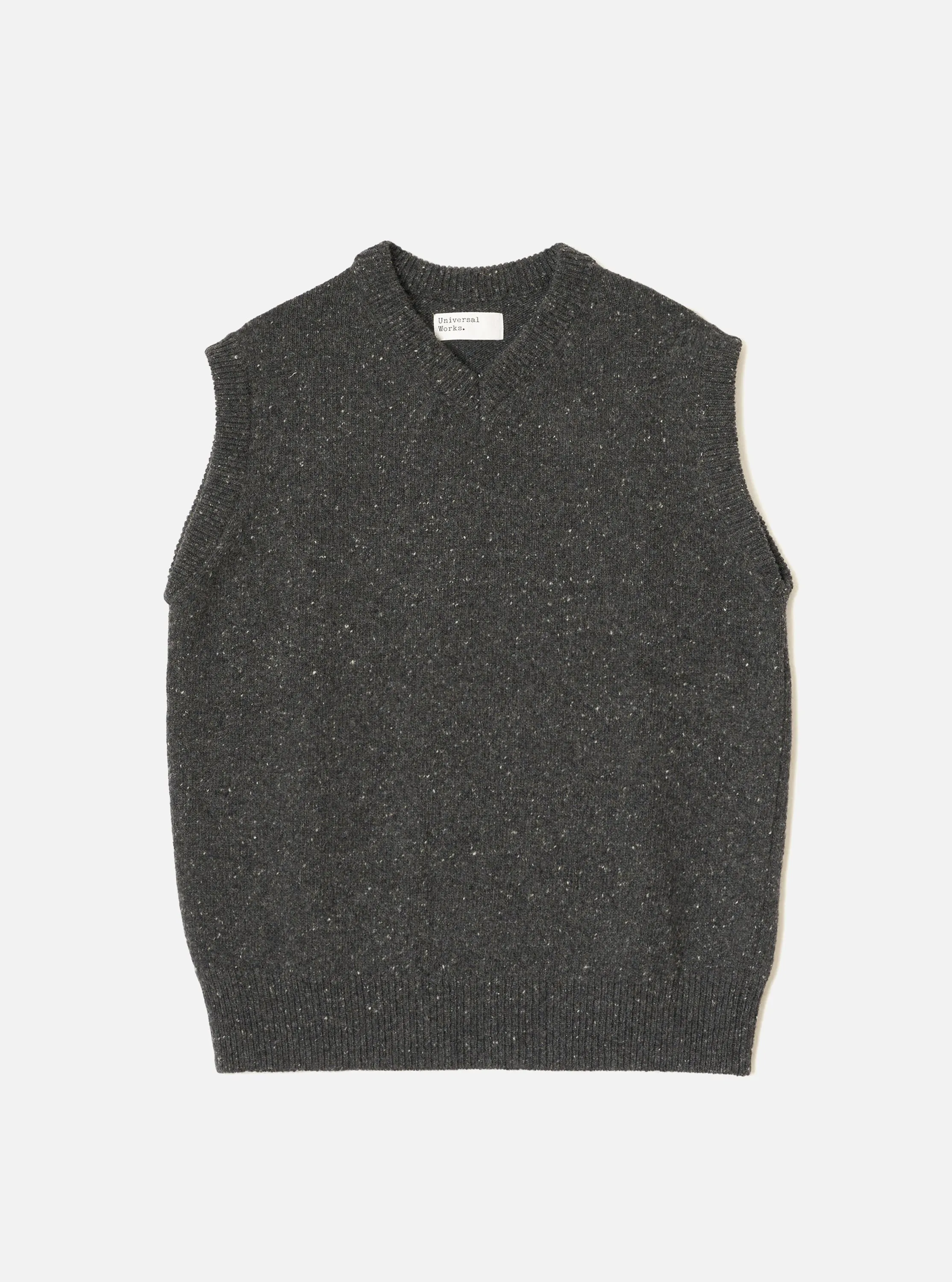 Black Wool Fleck Sweater Vest sold by Universal Works