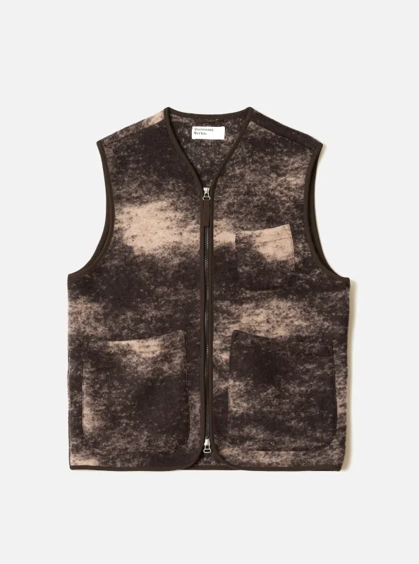 Brown Cloud Camo Knit Zip Gilet made by Universal Works