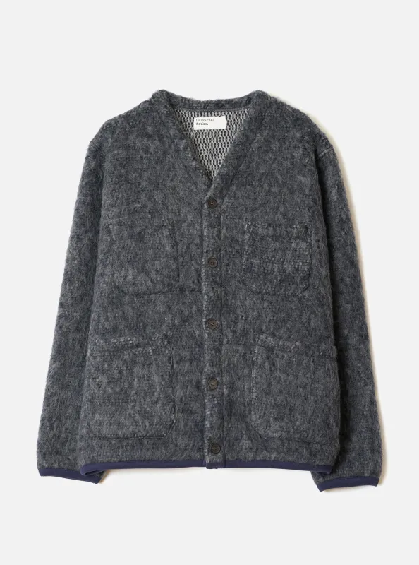 Navy/Pale Grey Losso Mohair Mix Cardigan made by Universal Works