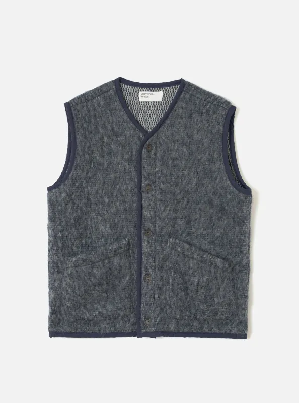 Navy/Pale Grey Losso Mohair Mix Lancaster Gilet made by Universal Works