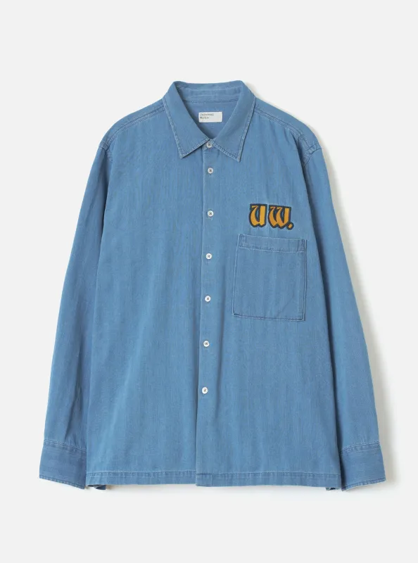 Washed Indigo Recycled Herringbone Patch Lucky Shirt made by Universal Works