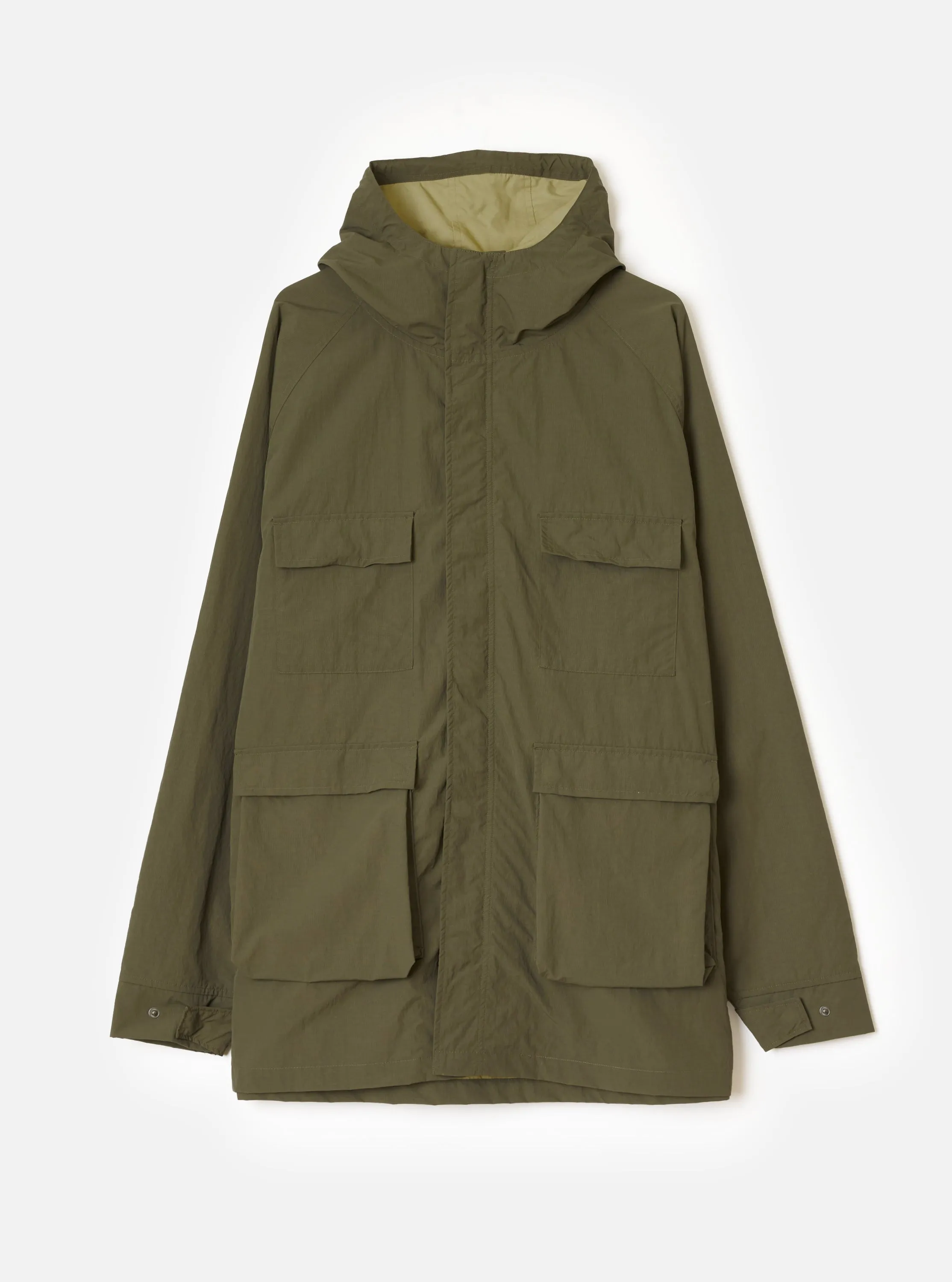 Olive WR Recycled Nylon Peak Parka sold by Universal Works