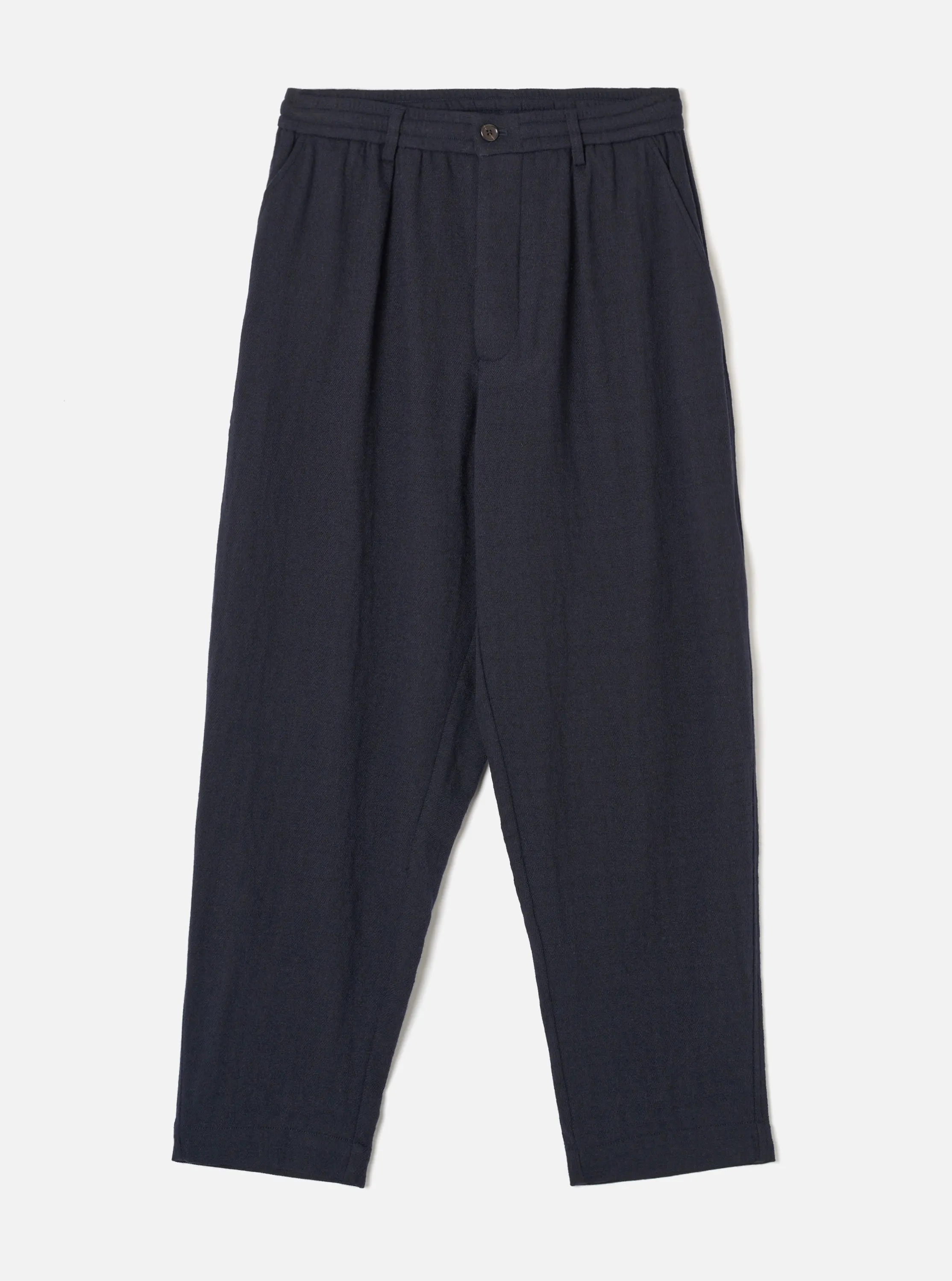 Dark Navy Robin Wool Mix Pleated Track Pant sold by Universal Works
