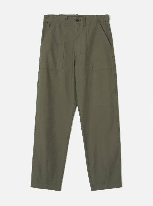 Olive Slub Sateen Loose Fatigue Pant made by Universal Works