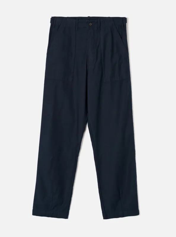 Navy Slub Sateen Loose Fatigue Pant made by Universal Works