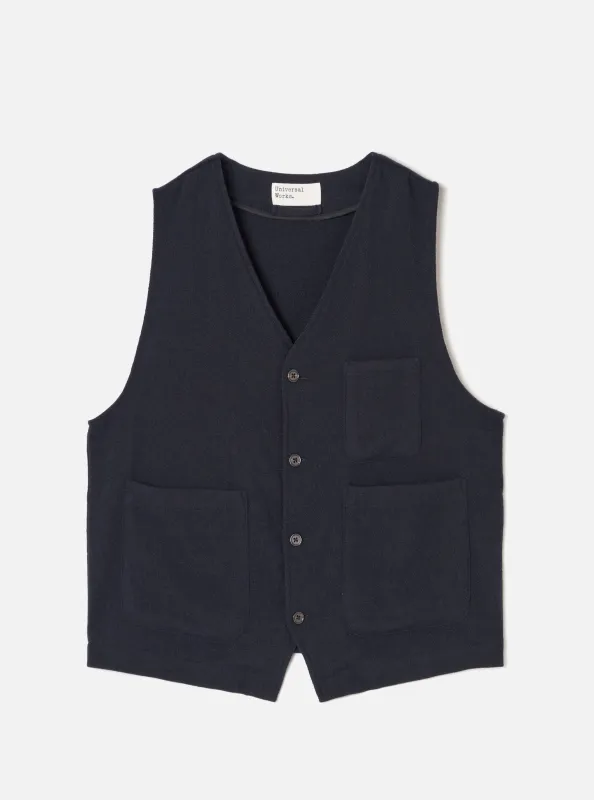 Dark Navy Robin Wool Mix JJ Waistcoat made by Universal Works