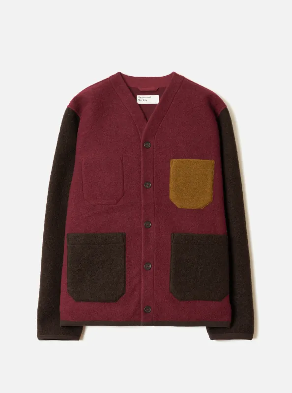Berry/Brown Wool Fleece Cardigan made by Universal Works